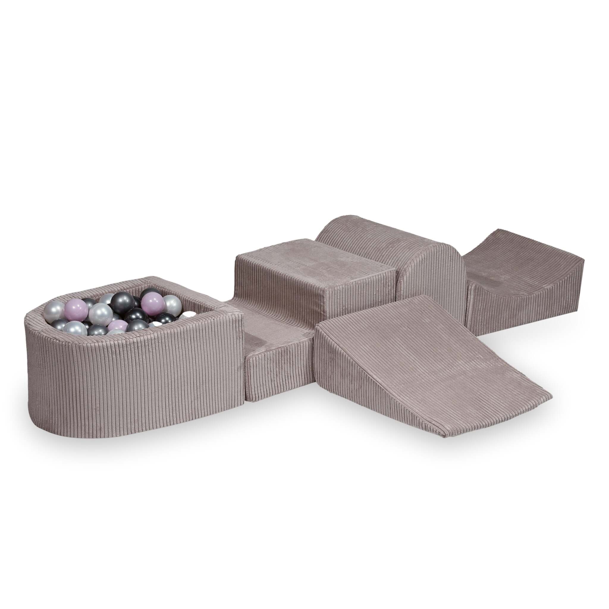 Foam playground  with hill and micro corduroy light pink pool + 100 balls