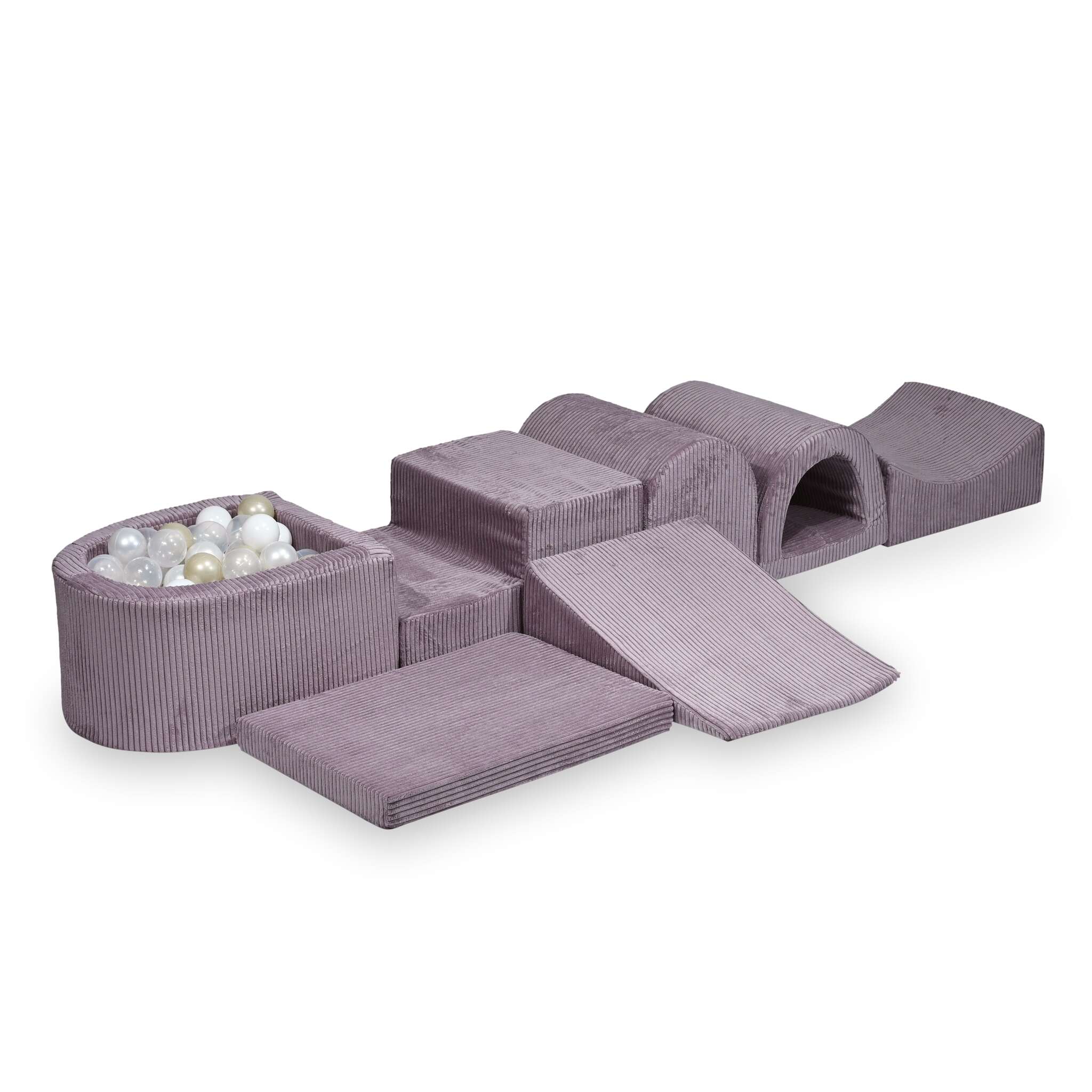 Largest foam play area with lavender micro corduroy ball pit + 100 balls