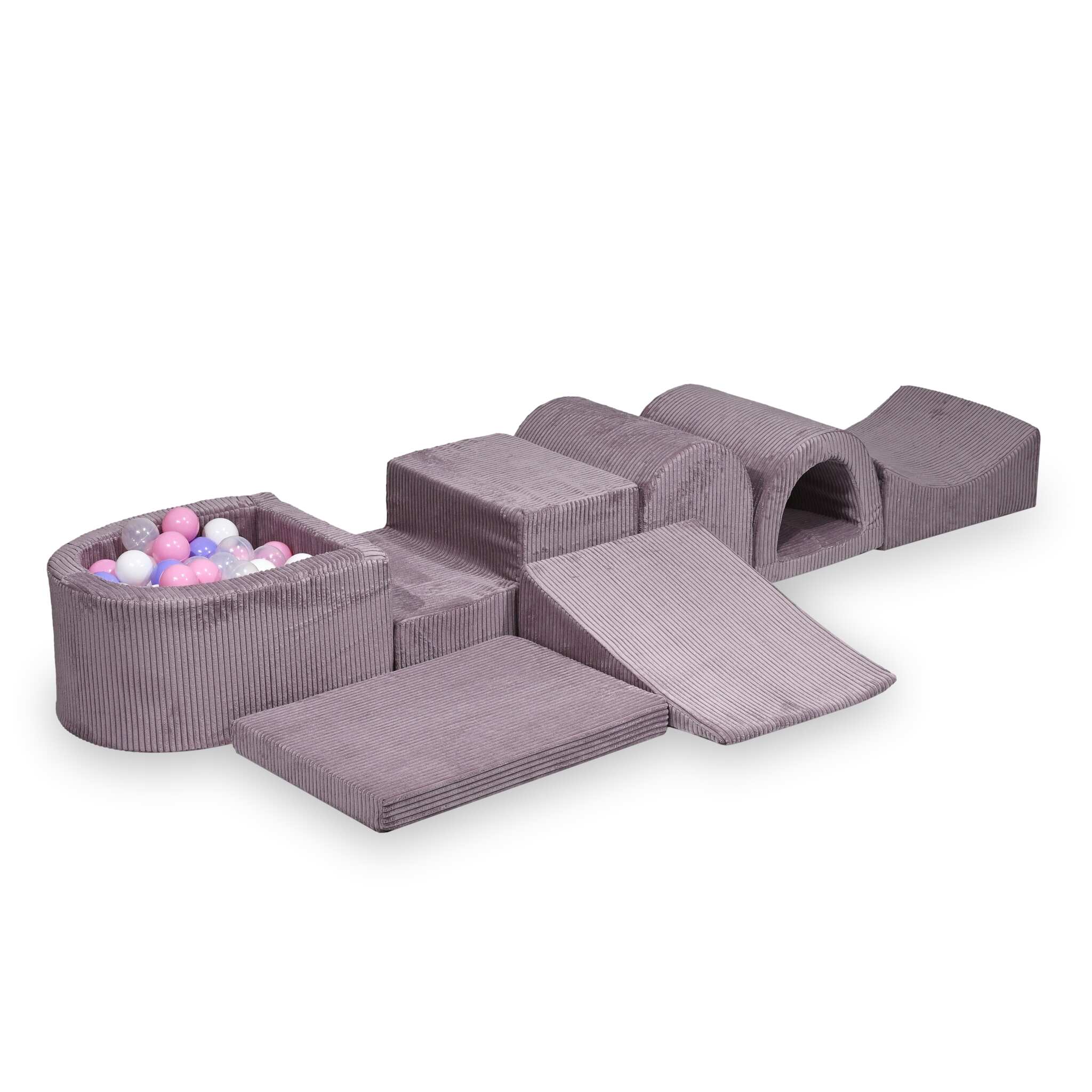 Largest foam play area with lavender micro corduroy ball pit + 100 balls