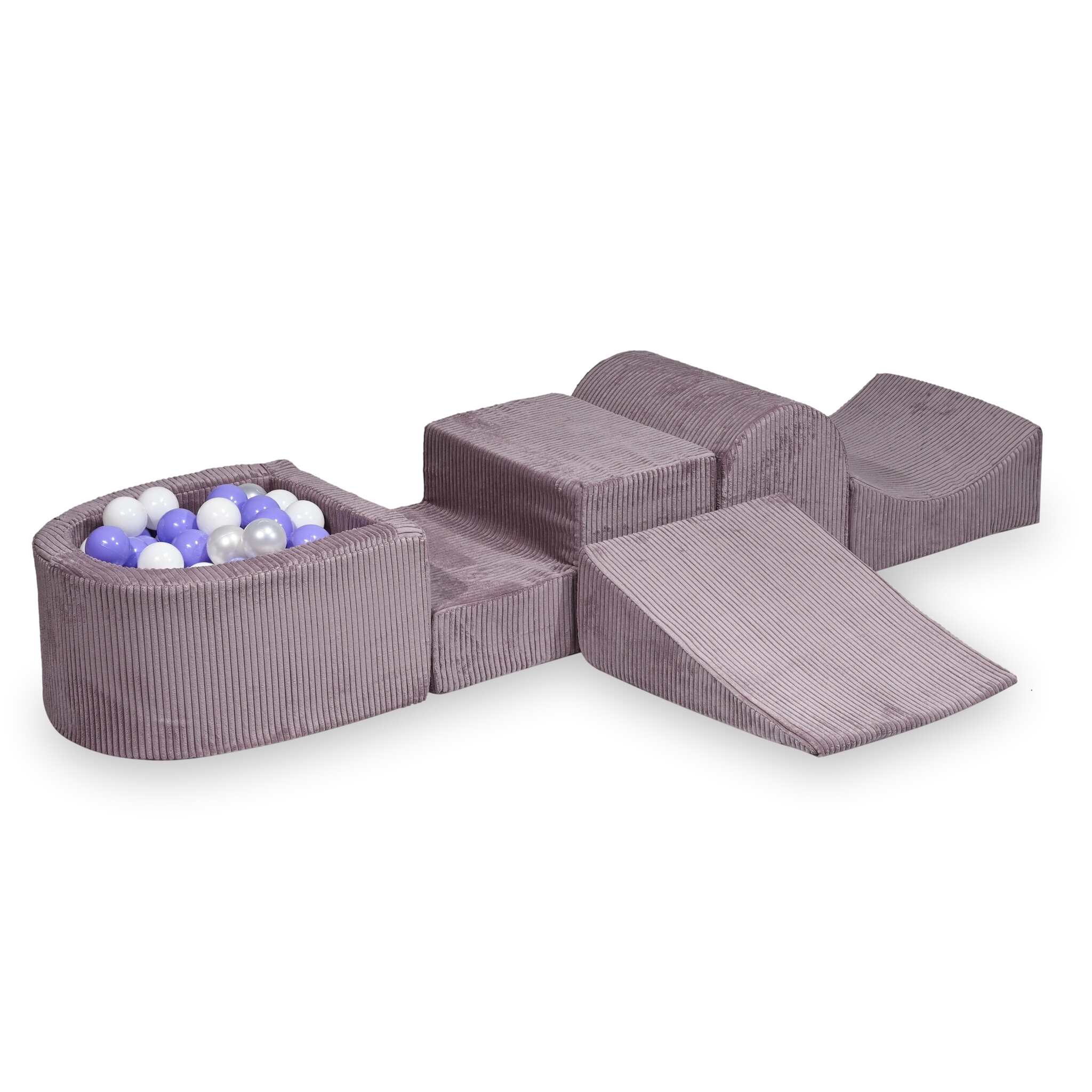 Foam playground  with hill and micro corduroy lavender pool + 100 balls