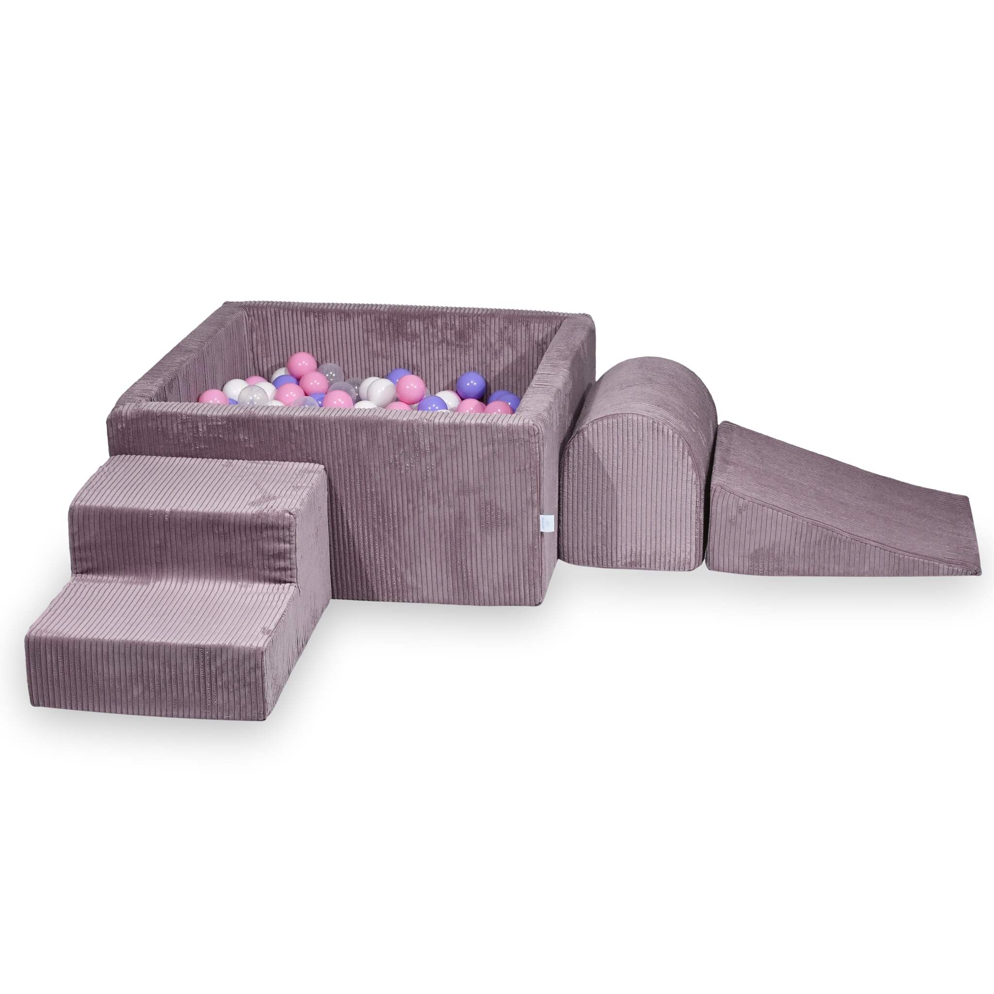 Parco giochi in schiuma con piscina con palline quadrata set da gioco per bambini 90x90x40 velluto a coste lavanda + 400 palline