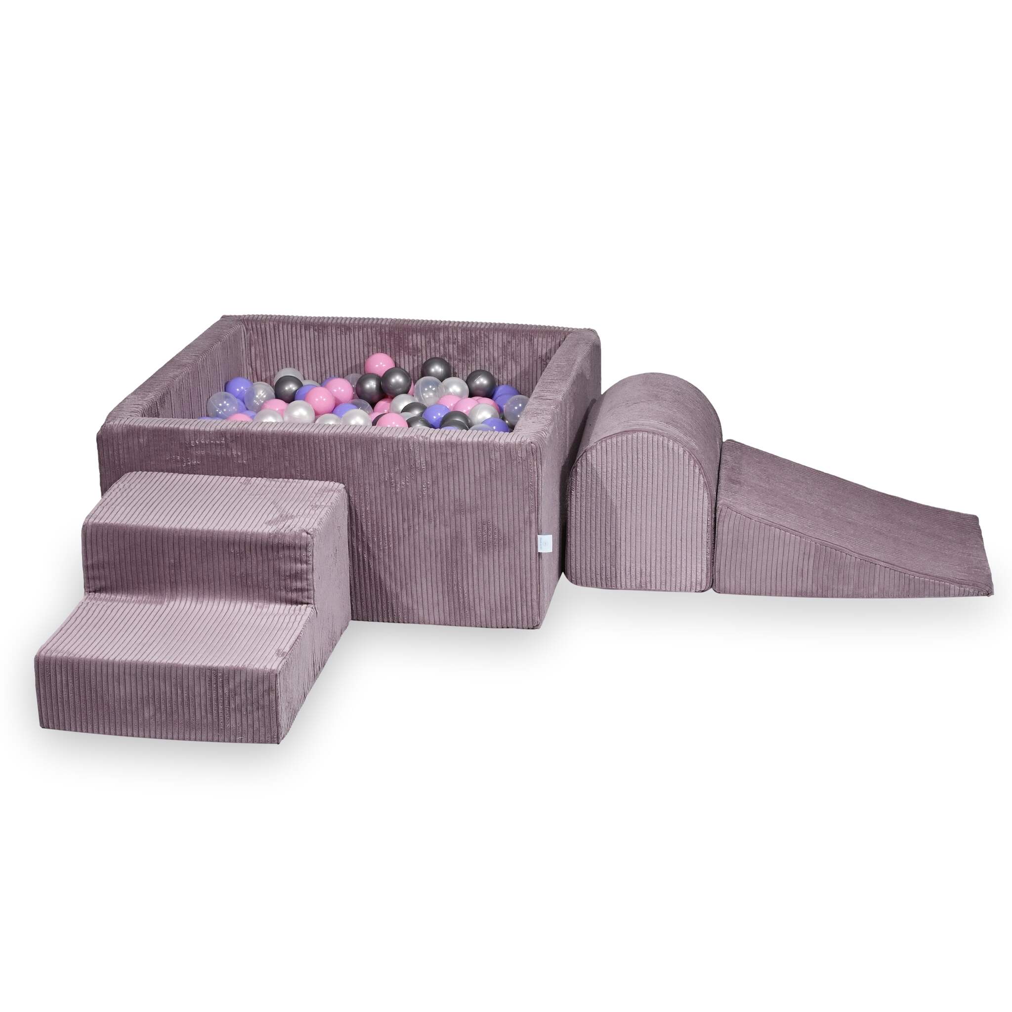 Parco giochi in schiuma con piscina con palline quadrata set da gioco per bambini 90x90x40 velluto a coste lavanda + 400 palline