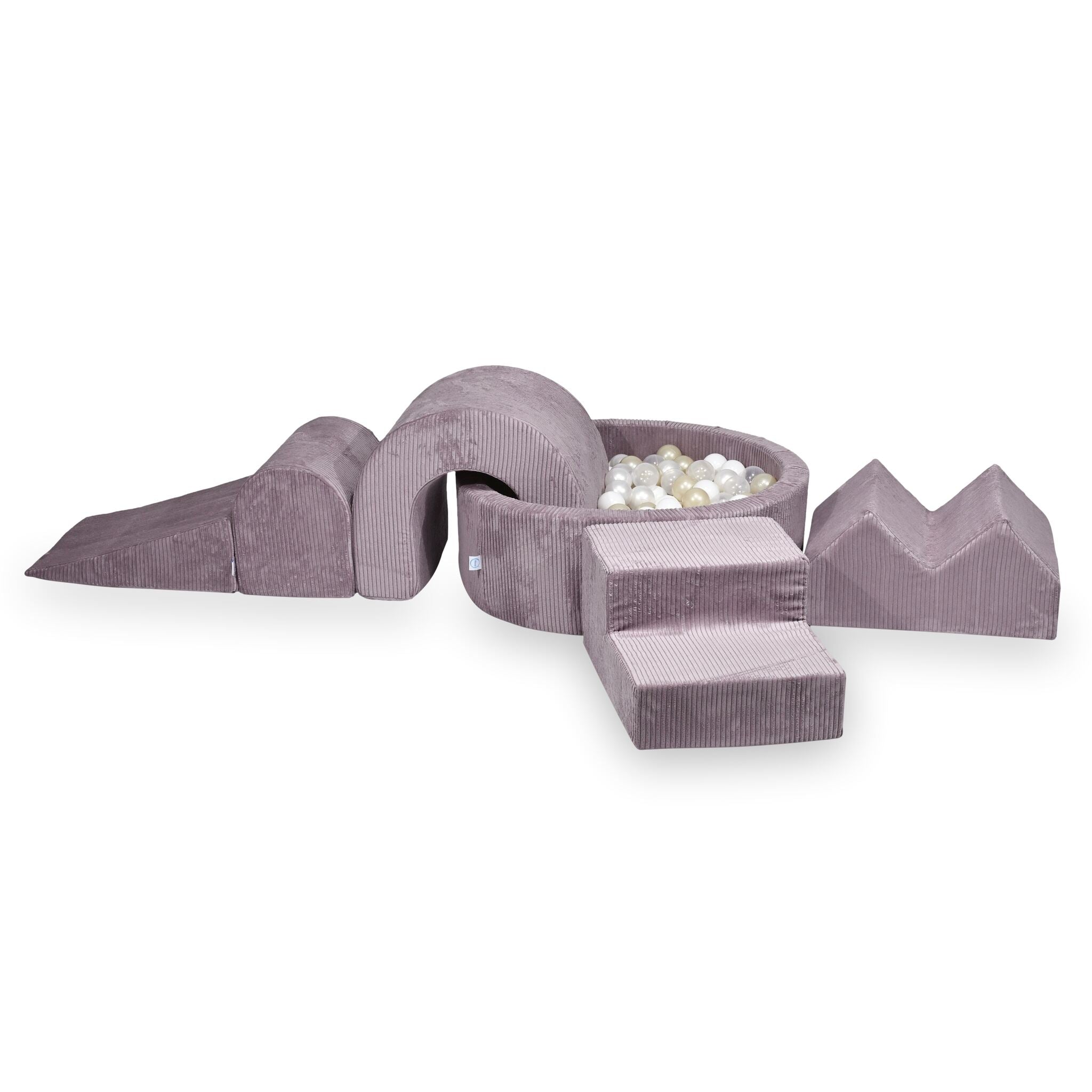 Foam play area with round pool 90x30 ribbed lavender + 5 elements + 200 balls