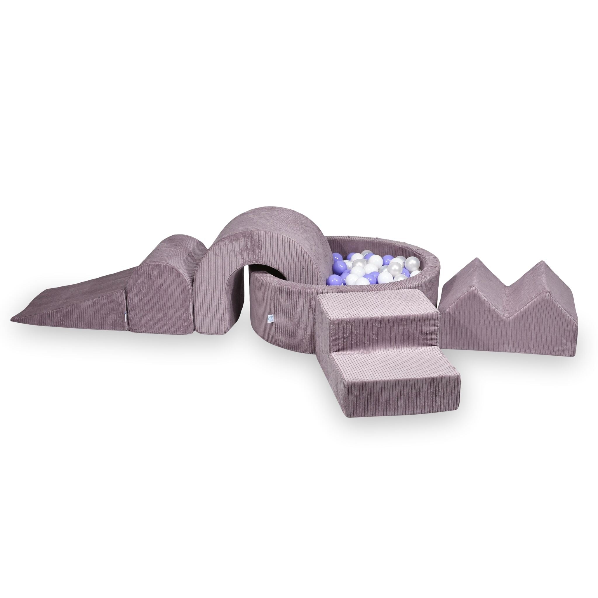 Foam play area with round pool 90x30 ribbed lavender + 5 elements + 200 balls