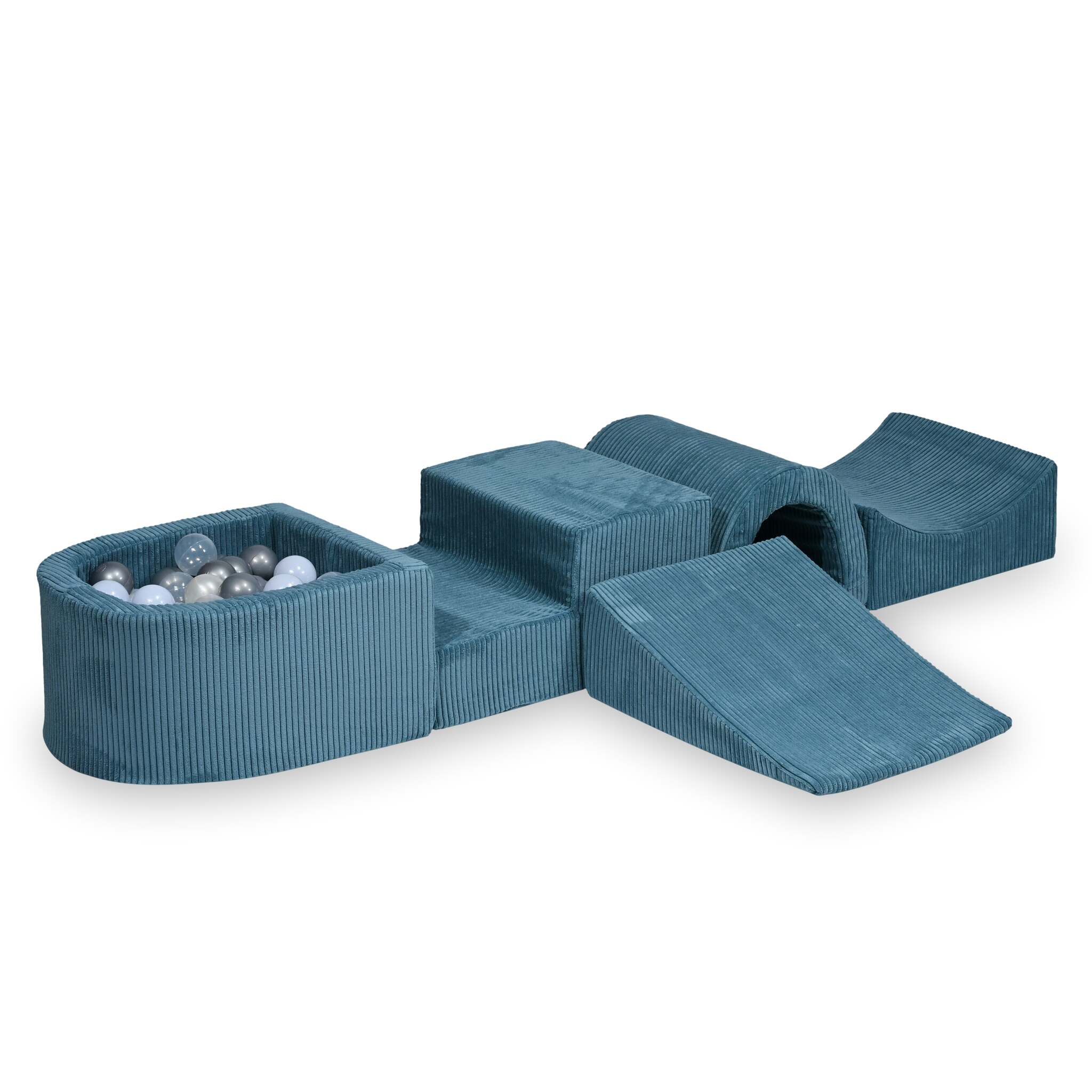 Foam play area with bridge and micro ribbed blue pool + 100 balls