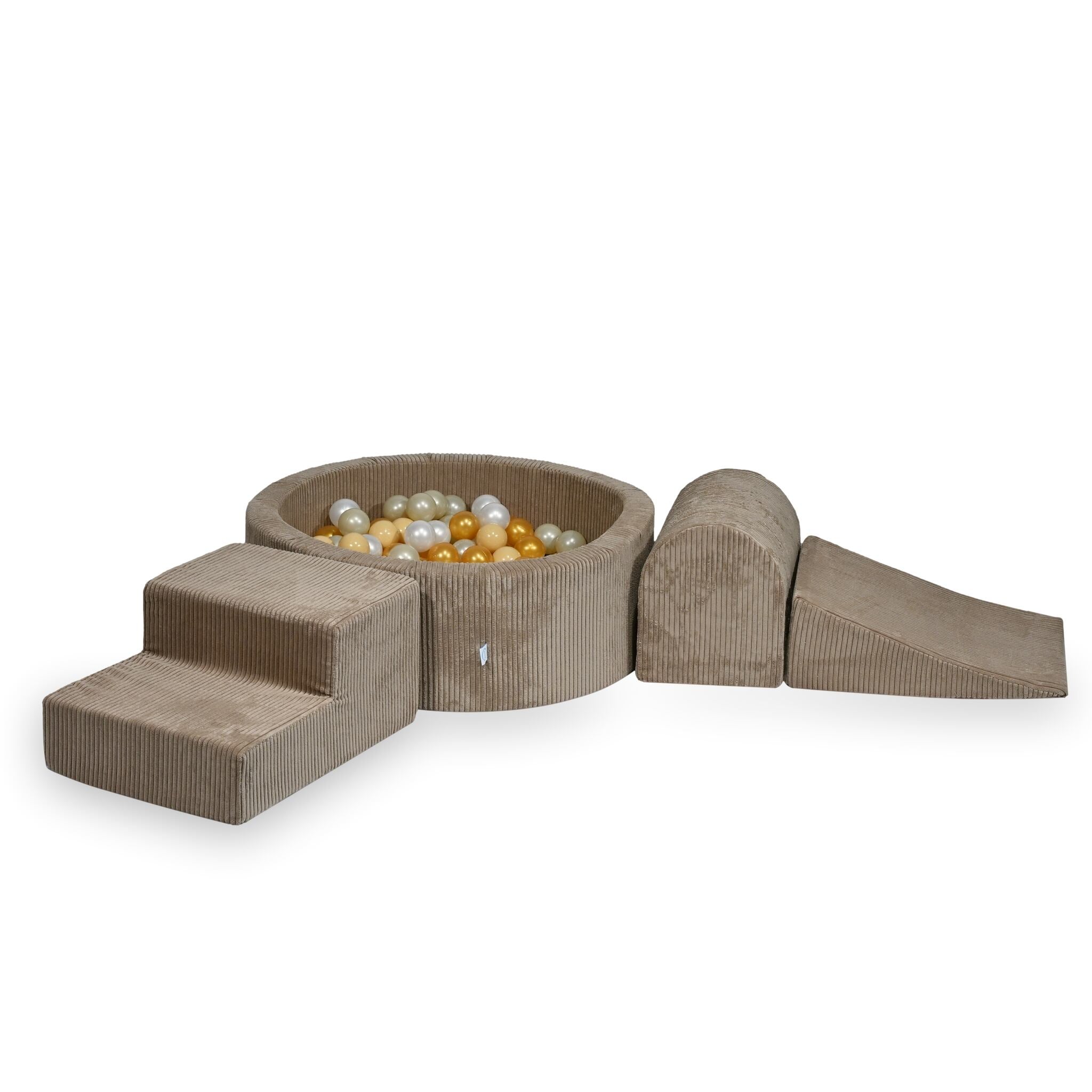 Foam playground with round pool 90x30 corduroy toffee +200 balls