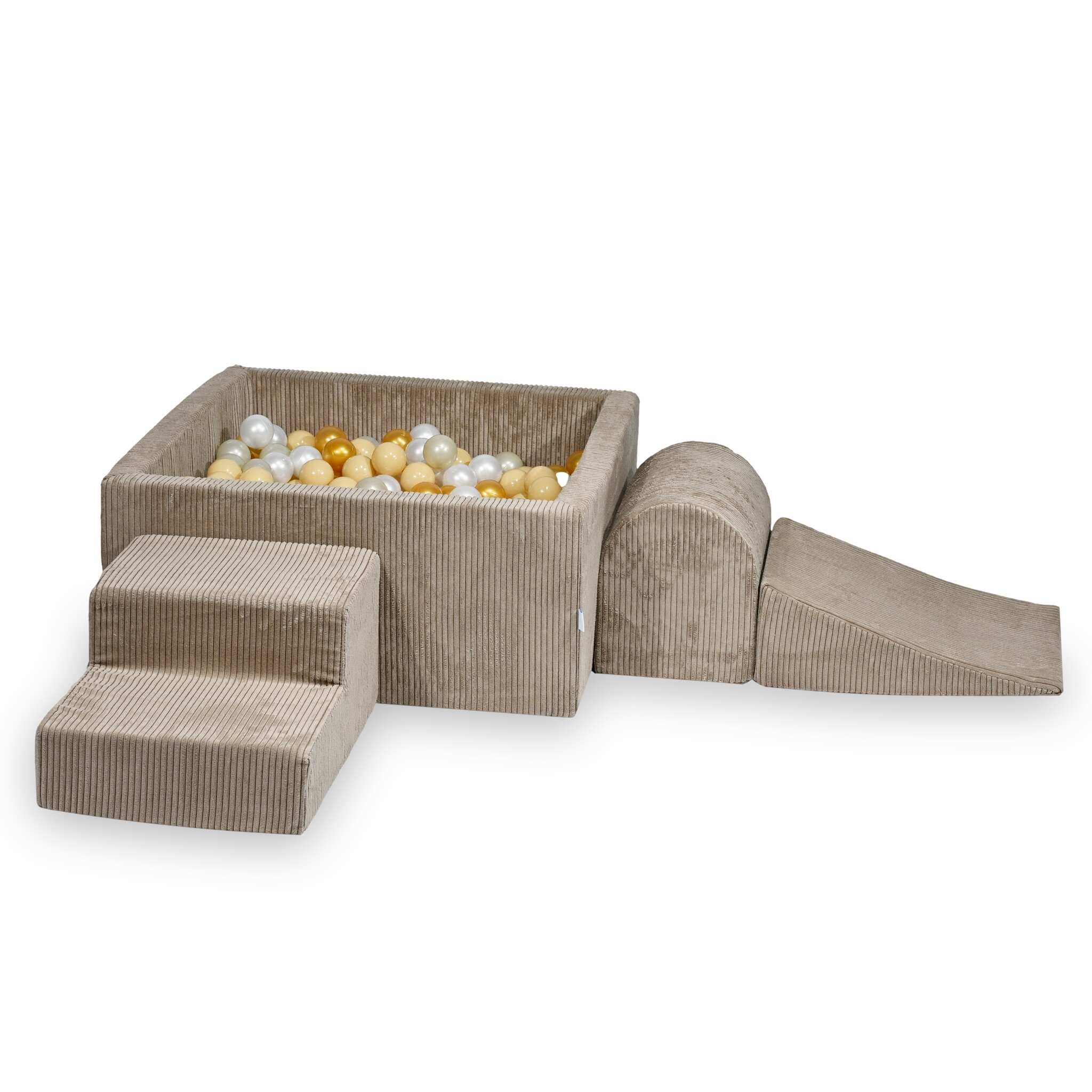 Parco giochi in schiuma con piscina con palline quadrata set da gioco per bambini 90x90x40 velluto a coste toffee + 400 palline