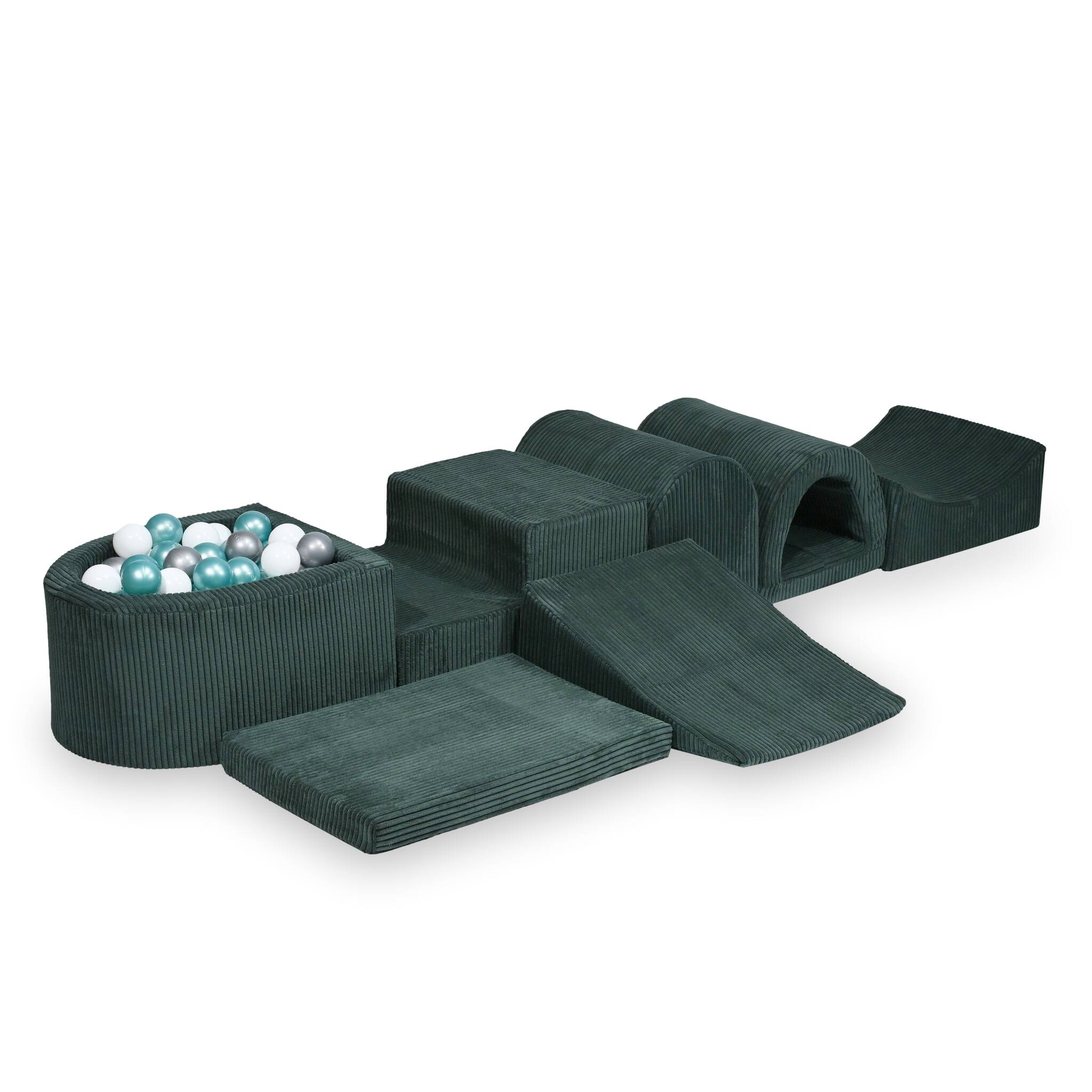 Largest foam play area with green micro corduroy ball pit + 100 balls