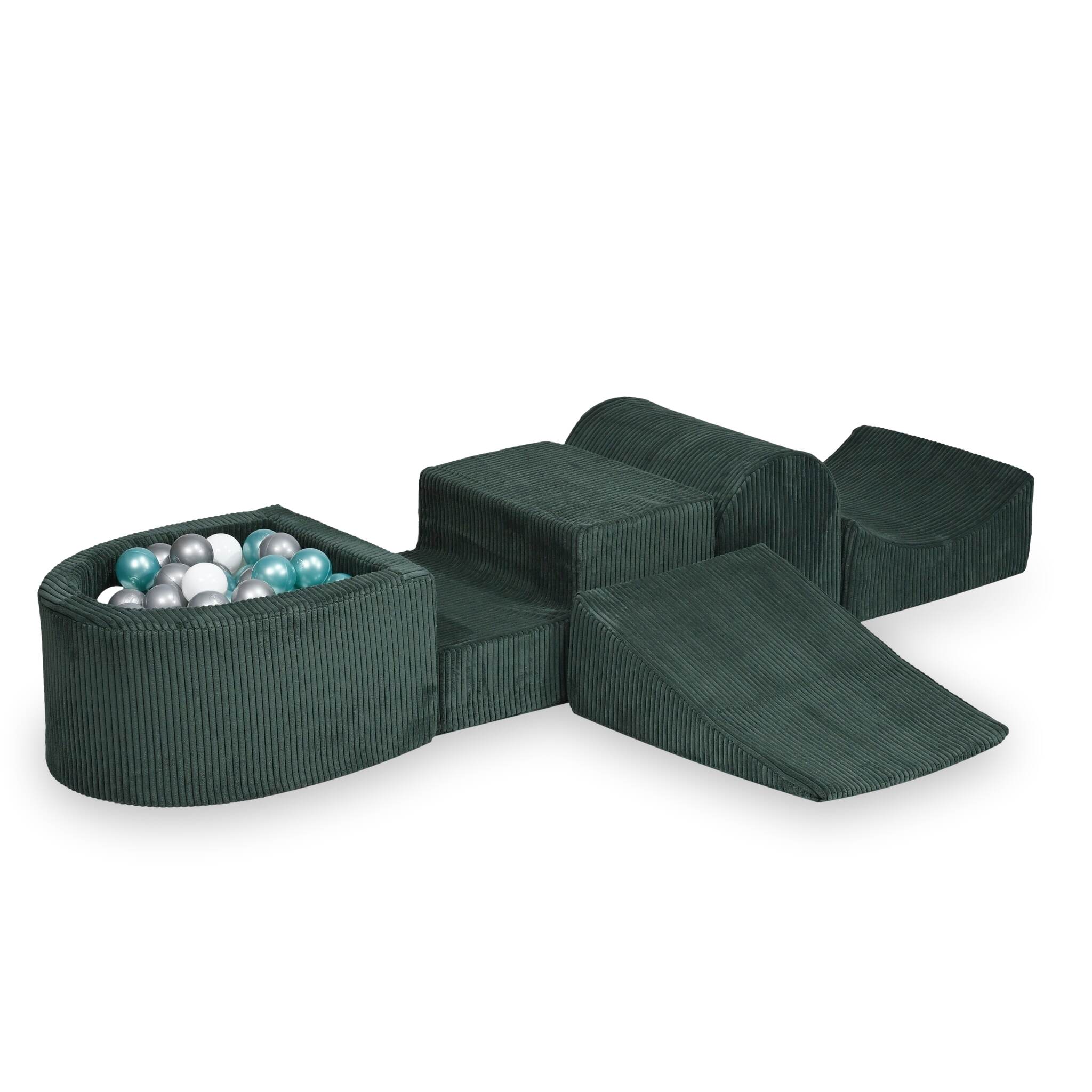 Foam playground with hill and micro corduroy green pool + 100 balls