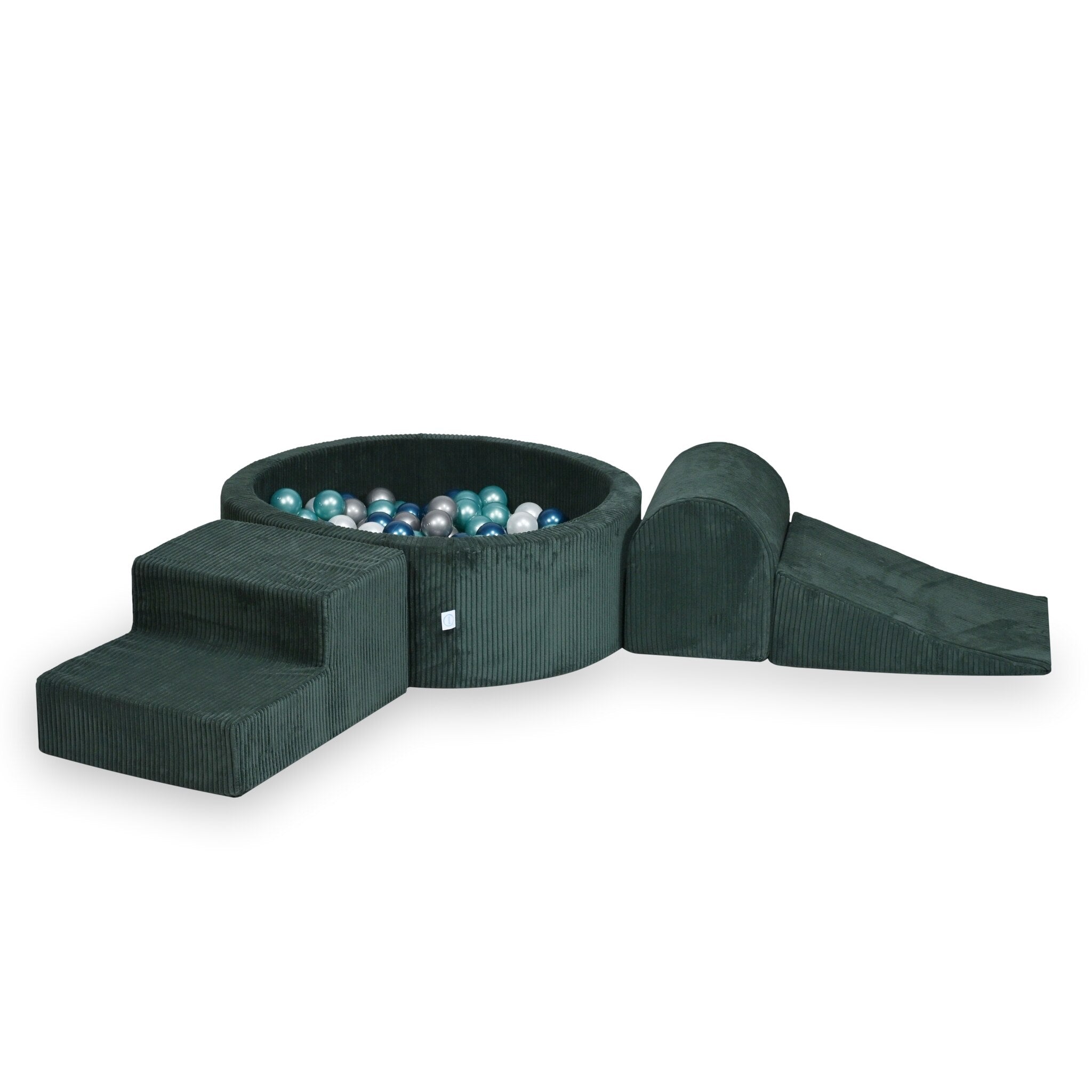 Foam playground with round 90x30 green corduroy ball pit + 200 balls