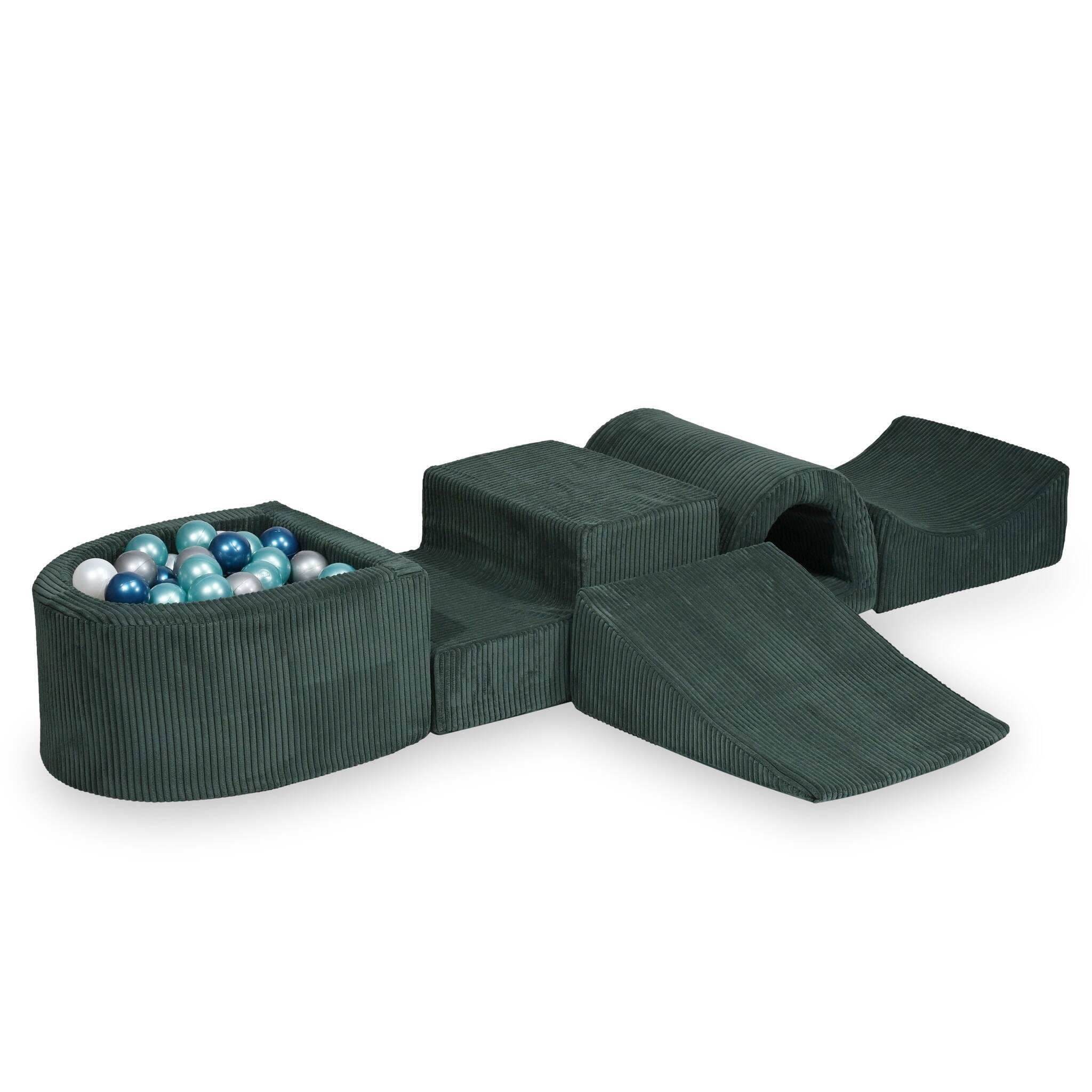 Foam play area with bridge and micro ribbed green pool + 100 balls