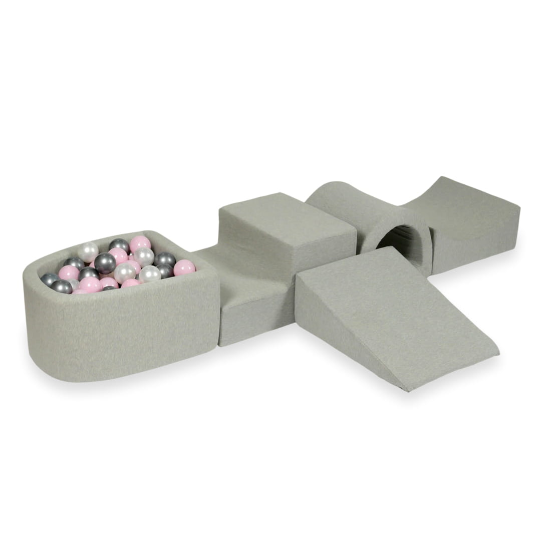 Foam play area with bridge and micro light gray pool + 100 balls